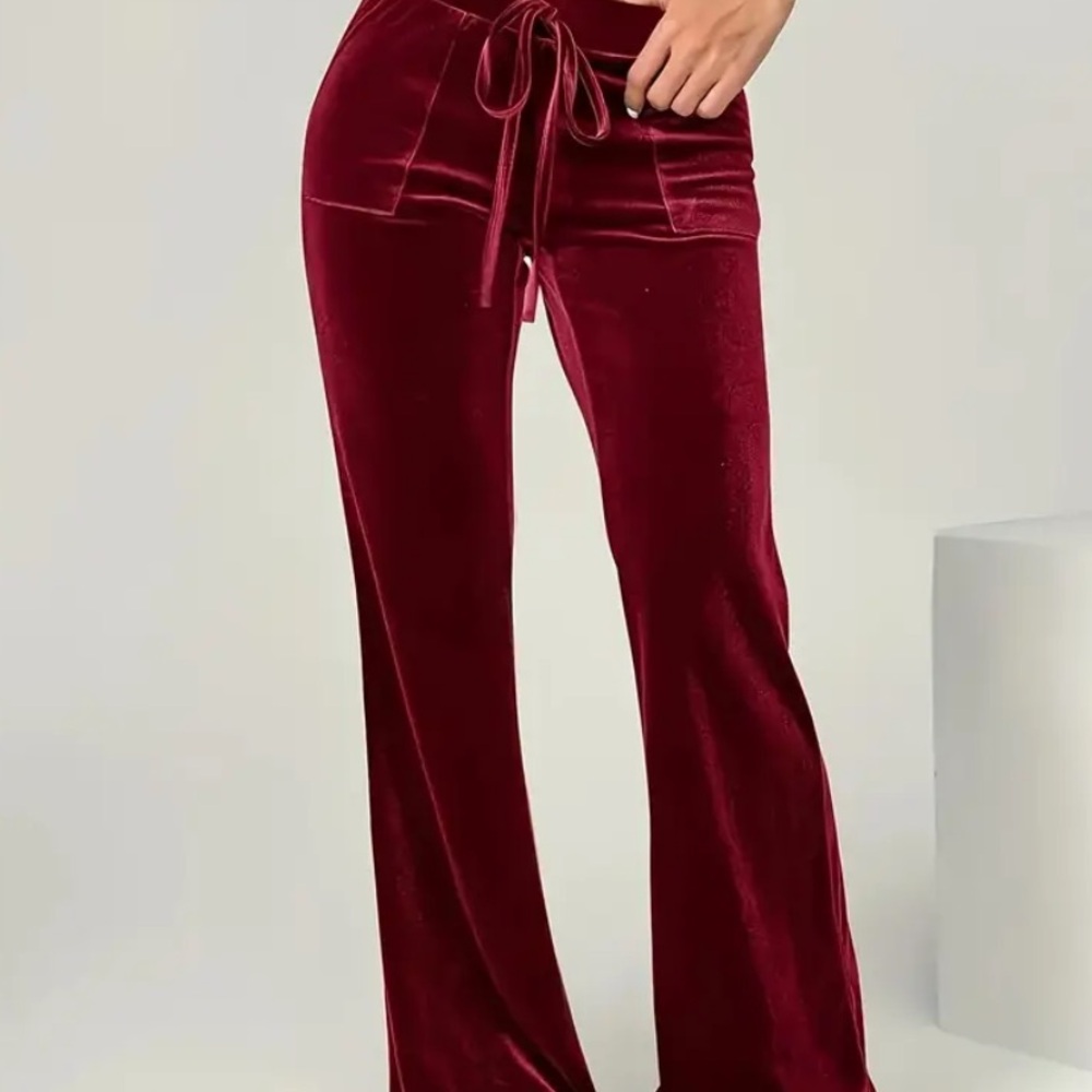 Burgundy Velvet High Waisted Pants